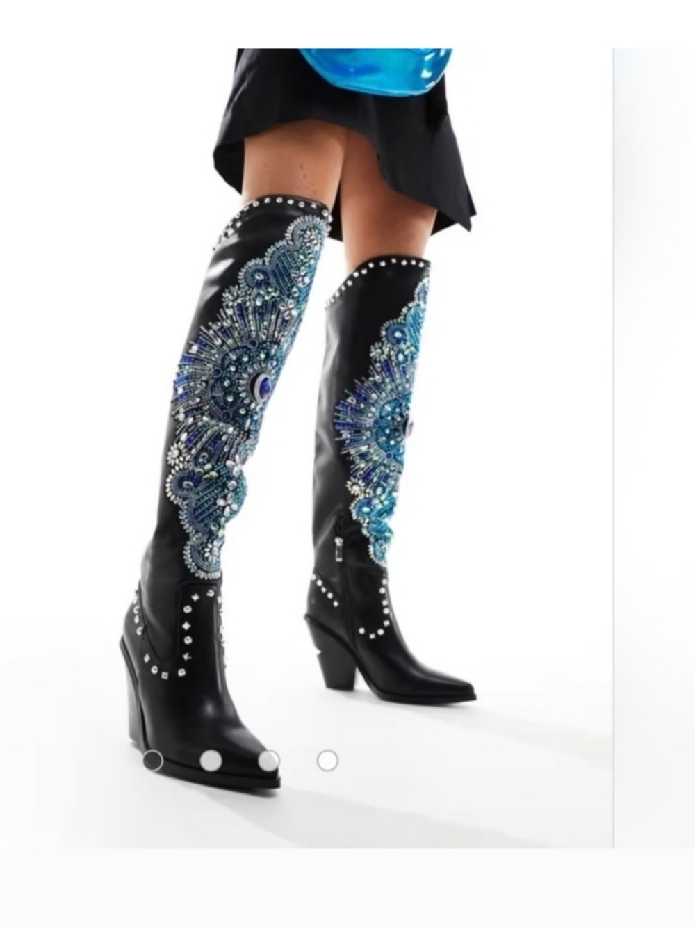 Azalea Wang Axelbeat Embellished Black Over-the-Knee Boot with Blue Accents 8.5 - Picture 3 of 12